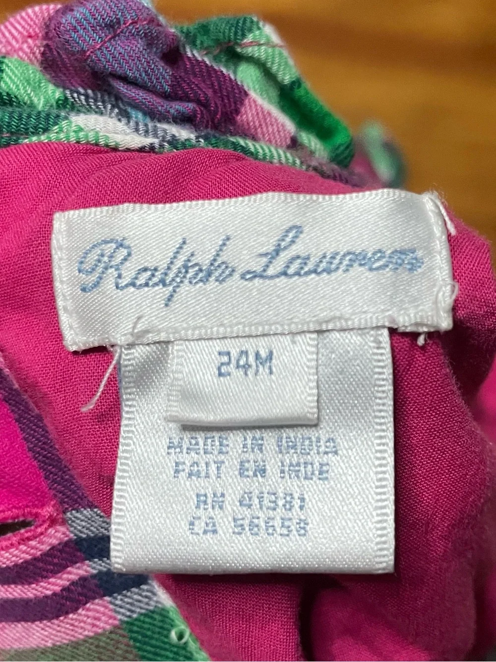 Ralph Lauren Pink and Green Plaid Ruffle Dress Size 24 Months